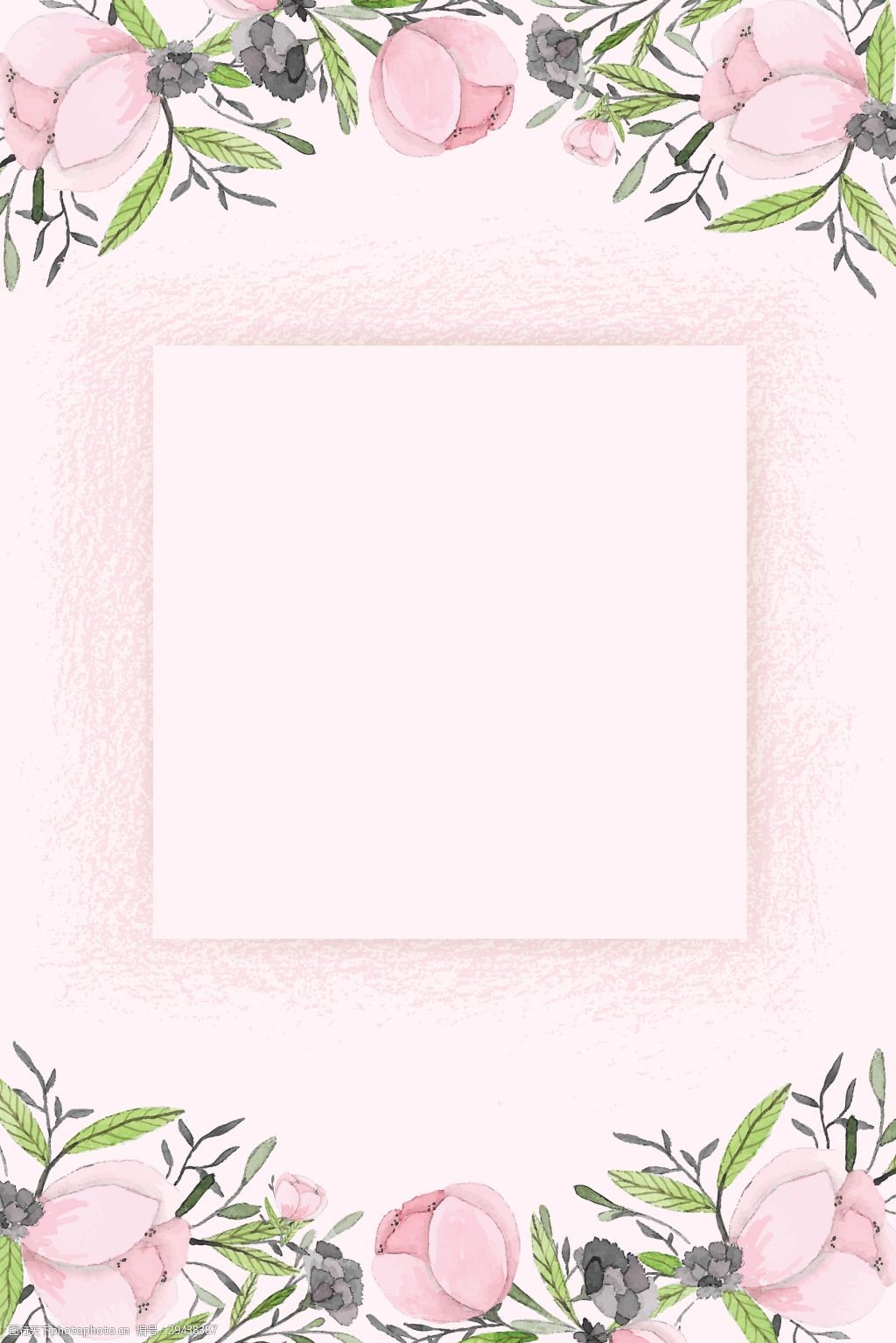 矢量水彩手绘花朵边框背景