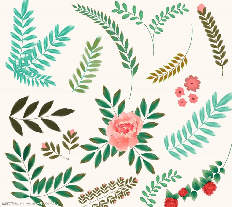 关键词:花枝 花卉 树枝 树叶 牡丹花 花卉与树枝 花卉图案背景花纹