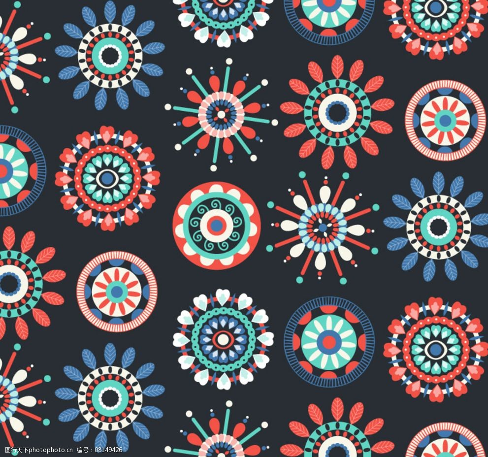 彩色异域民族花纹无缝背景图片