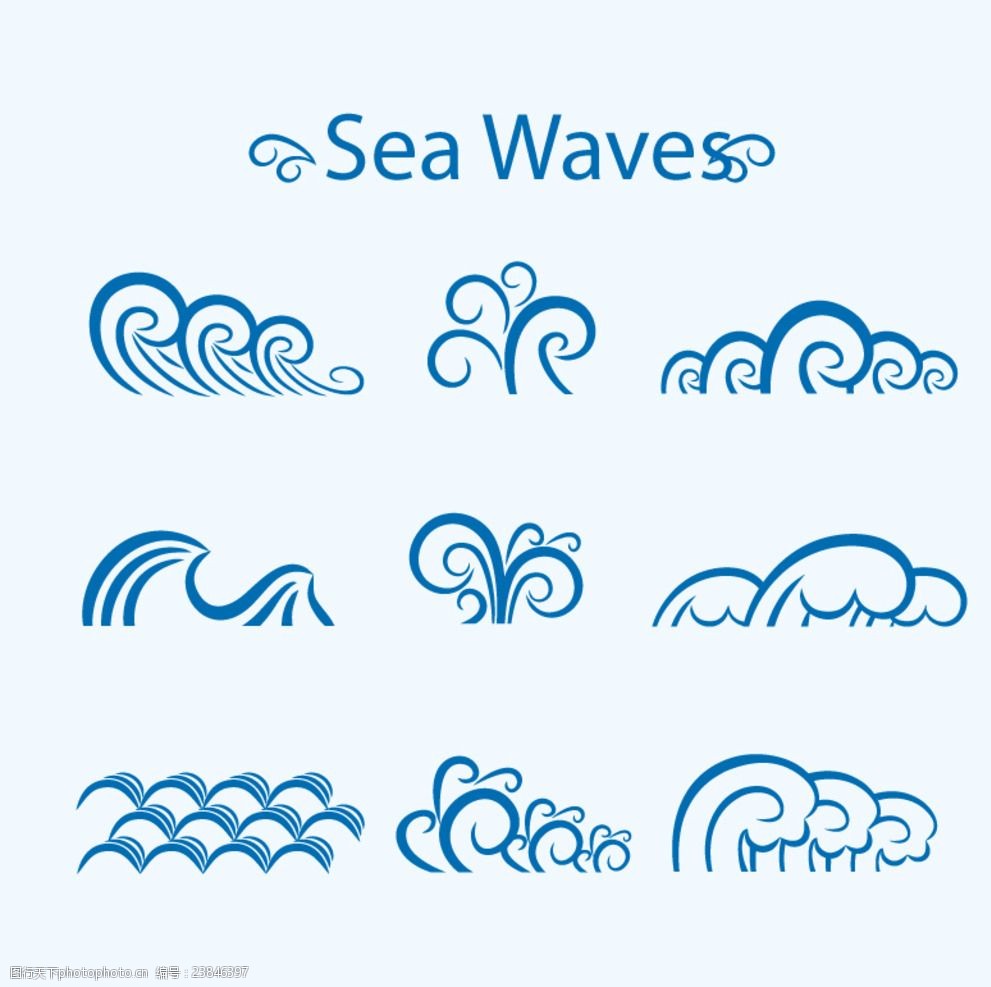 9款蓝色海浪设计矢量素材